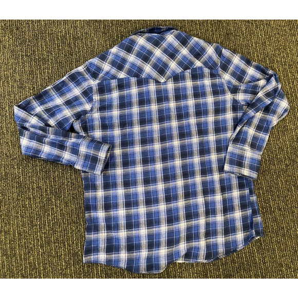 Wrangler Size L Blue Plaid Pearl Snap Button Cowboy Western Button Down Shirt - Picture 4 of 4